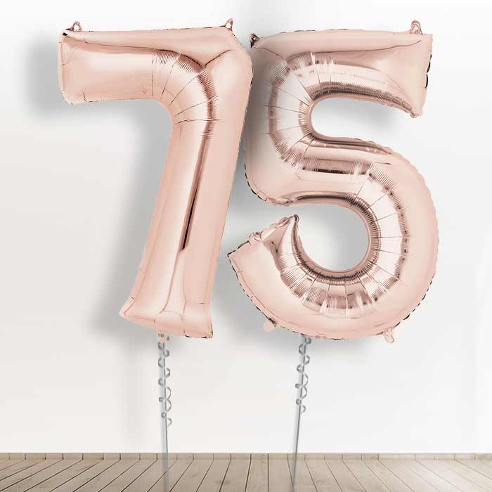 75th Birthday Balloons in a Box - Rose Gold Numbers