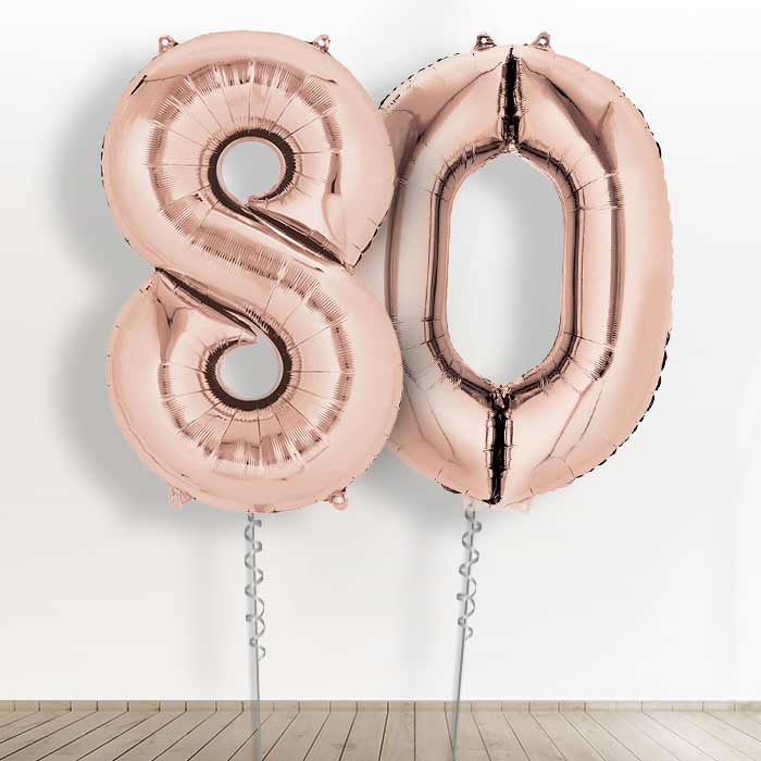 80 Balloons Delivered in a Box - Rose Gold - Giant Numbers | Small Indoor Plants