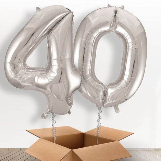 Silver Giant Numbers 40th Birthday Balloon in a Box Gift - Package | Small Indoor Plants