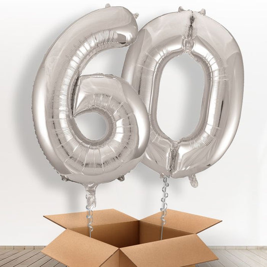 Silver Giant Numbers 60th Birthday Balloon in a Box Gift - Package | Small Indoor Plants