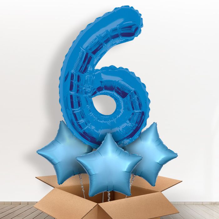 Blue Giant Number 6 Balloon in a Box Gift - Giant Number and 3 Balloons | Small Indoor Plants