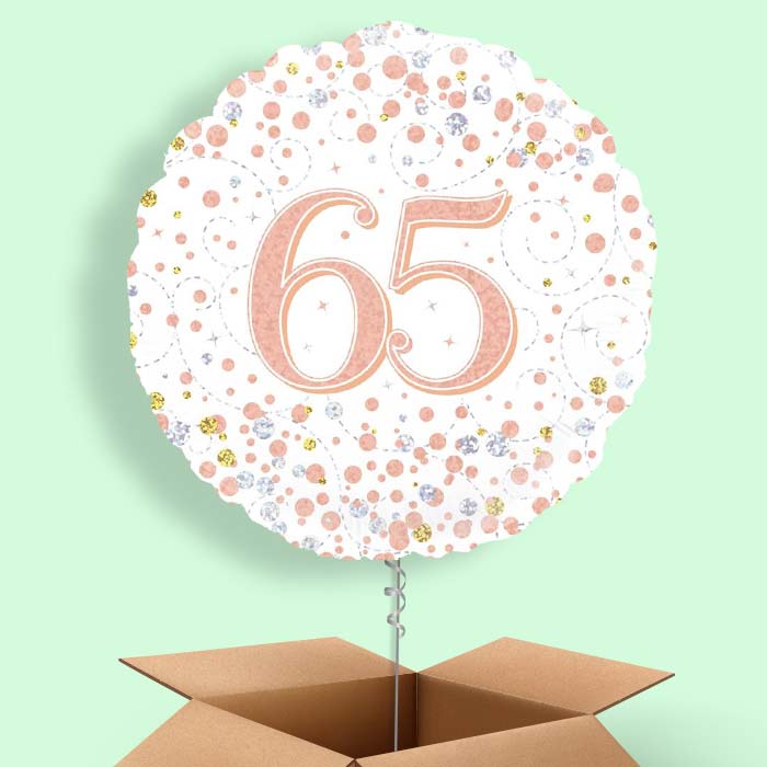 Rose Gold and White 65th Birthday  Balloon in a Box - 1 Balloon | Small Indoor Plants