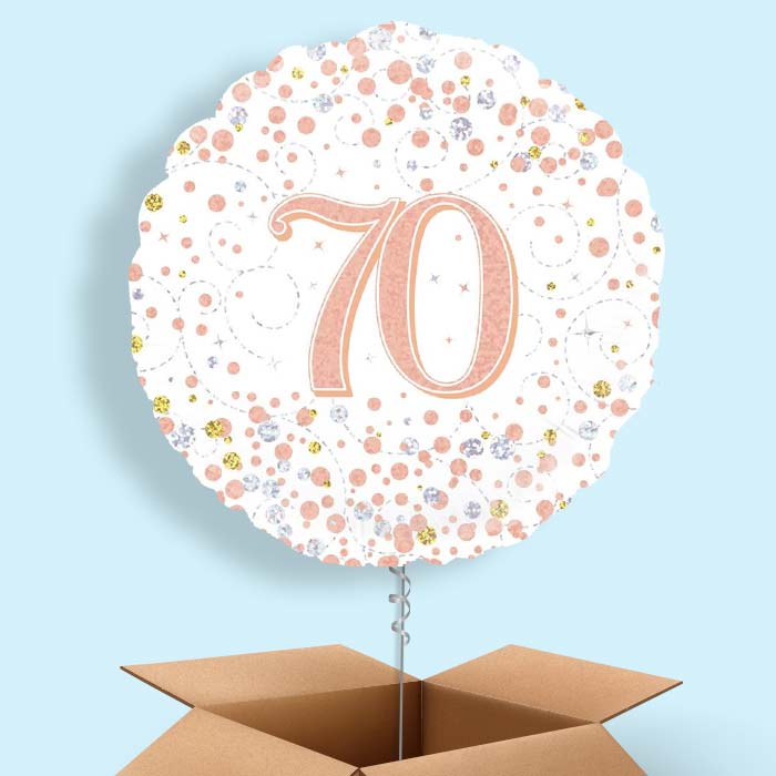 Rose Gold and White 70th Birthday Balloon in a Box - 1 Balloon | Small Indoor Plants