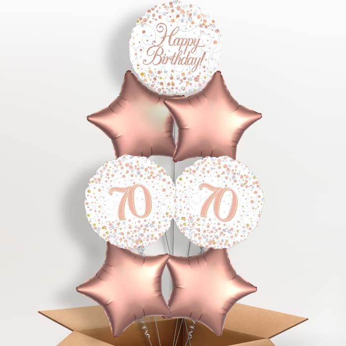 Rose Gold and White 70th Birthday Balloon in a Box - 7 Balloon | Small Indoor Plants