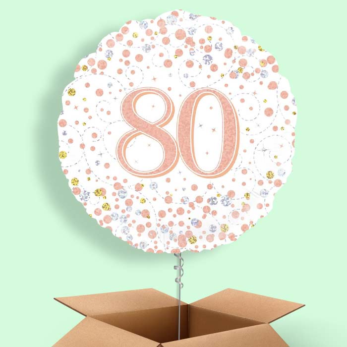 Rose Gold and White 80th Birthday Balloon in a Box - 1 Balloon | Small Indoor Plants