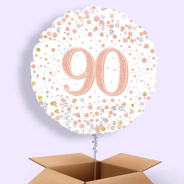 Rose Gold and White 90th Birthday Balloon in a Box - 1 Balloon | Small Indoor Plants