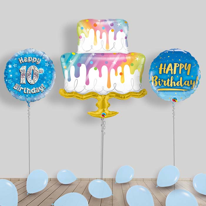 Blue Birthday Package Inflated Helium Balloons Delivered (Choose Age) - 10th Birthday | Small Indoor Plants