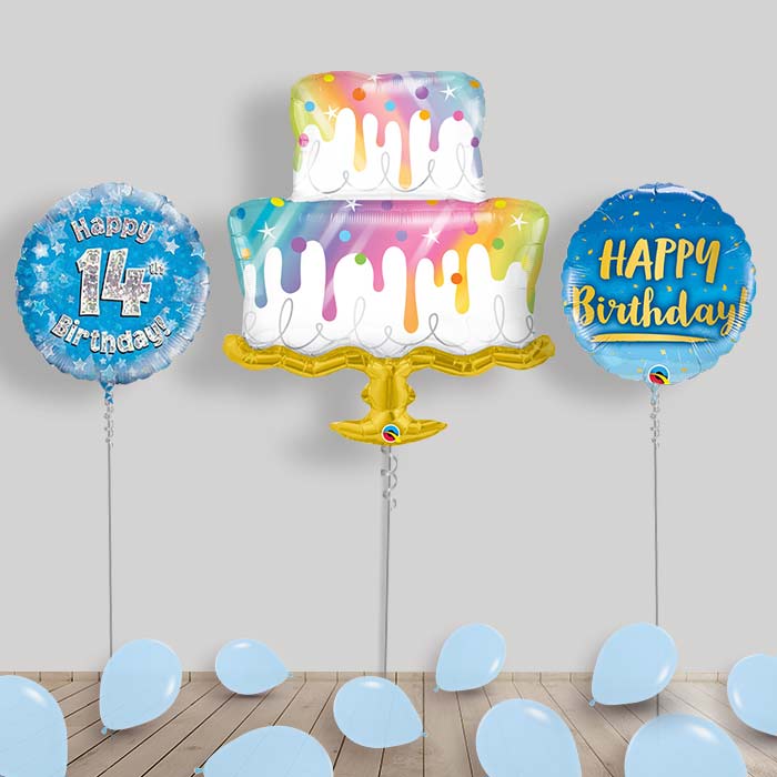 Blue Birthday Package Inflated Helium Balloons Delivered (Choose Age) - 14th Birthday | Small Indoor Plants