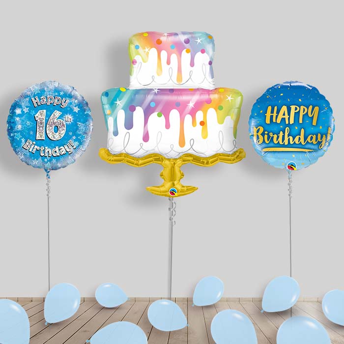 Blue Birthday Package Inflated Helium Balloons Delivered (Choose Age) - 16th Birthday | Small Indoor Plants