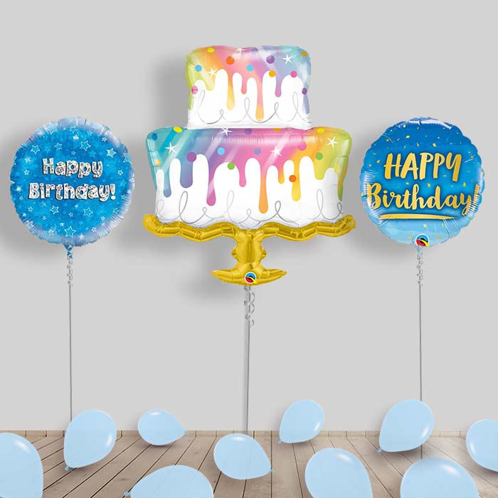 Blue Birthday Package Inflated Helium Balloons Delivered (Choose Age) - 1st Birthday | Small Indoor Plants