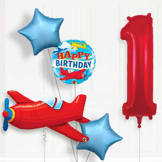 Red Airplane Helium Balloon Package 1st Birthday - Number 1 | Small Indoor Plants