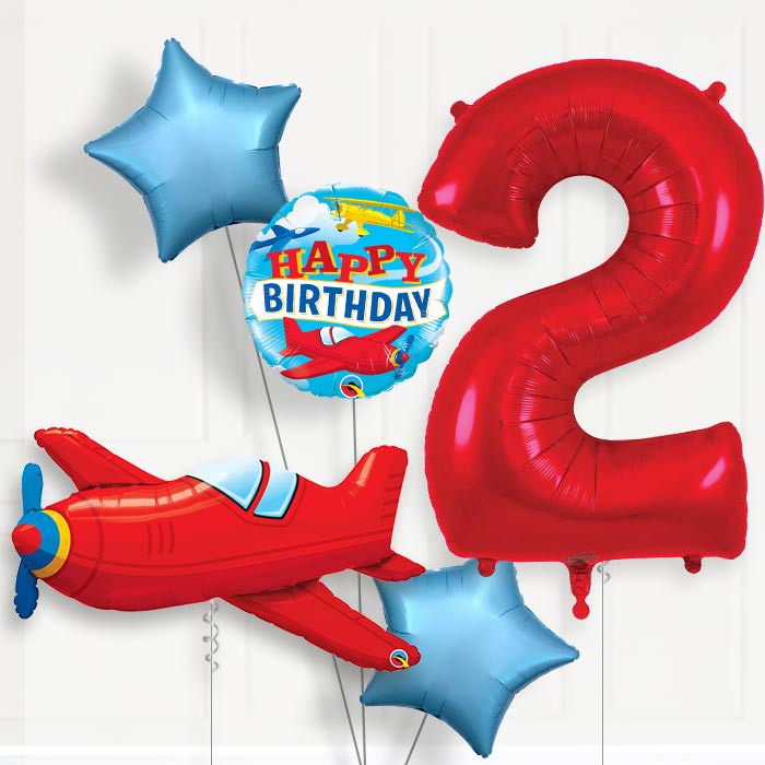 Red Airplane Helium Balloon Package 2nd Birthday - Number 2 | Small Indoor Plants