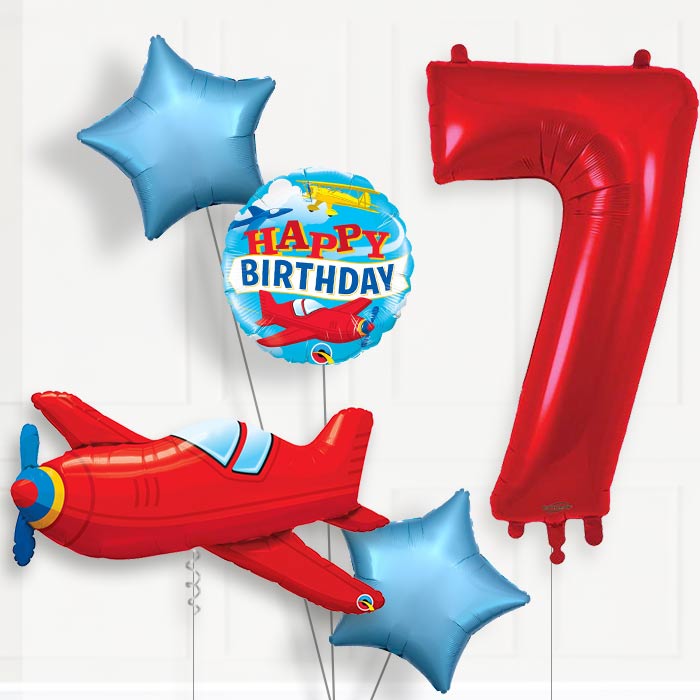 Red Airplane Helium Balloon Package 7th Birthday - Number 7 | Small Indoor Plants