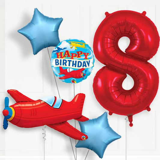 Red Airplane Helium Balloon Package 8th Birthday - Number 8 | Small Indoor Plants