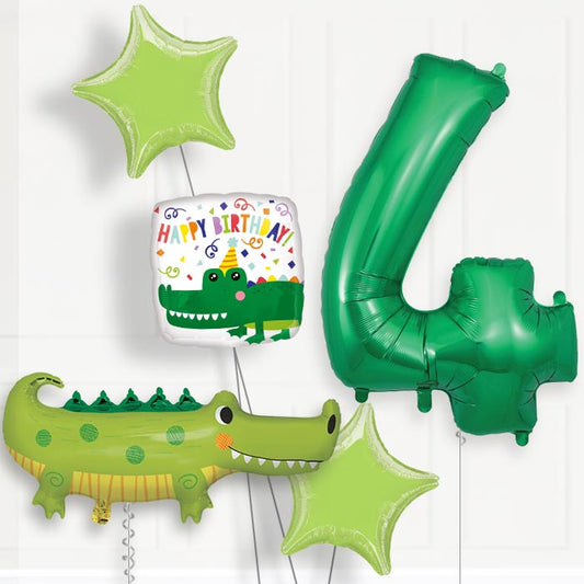 Alligator | Crocodile Helium Balloon Package 4th Birthday - Number 4 | Small Indoor Plants