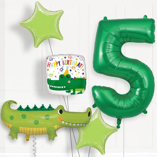 Alligator | Crocodile Helium Balloon Package 5th Birthday - Number 5 | Small Indoor Plants