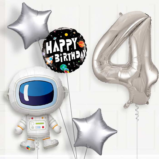 Astronaut Helium Balloon Package 4th Birthday - Number 4 | Small Indoor Plants