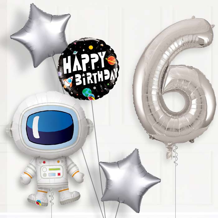 Astronaut Helium Balloon Package 6th Birthday - Number 6 | Small Indoor Plants