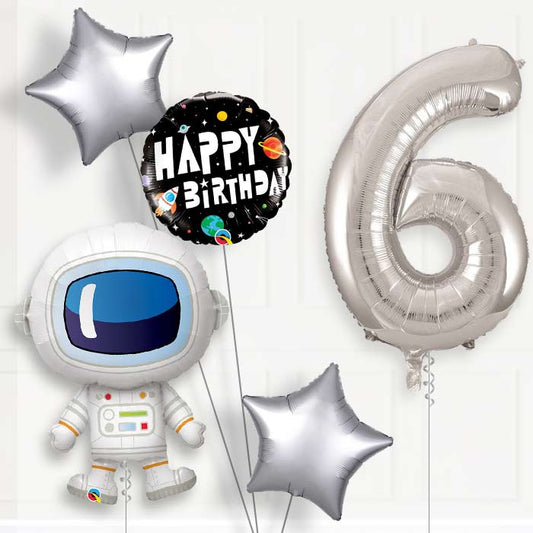 Astronaut Helium Balloon Package 6th Birthday - Number 6 | Small Indoor Plants