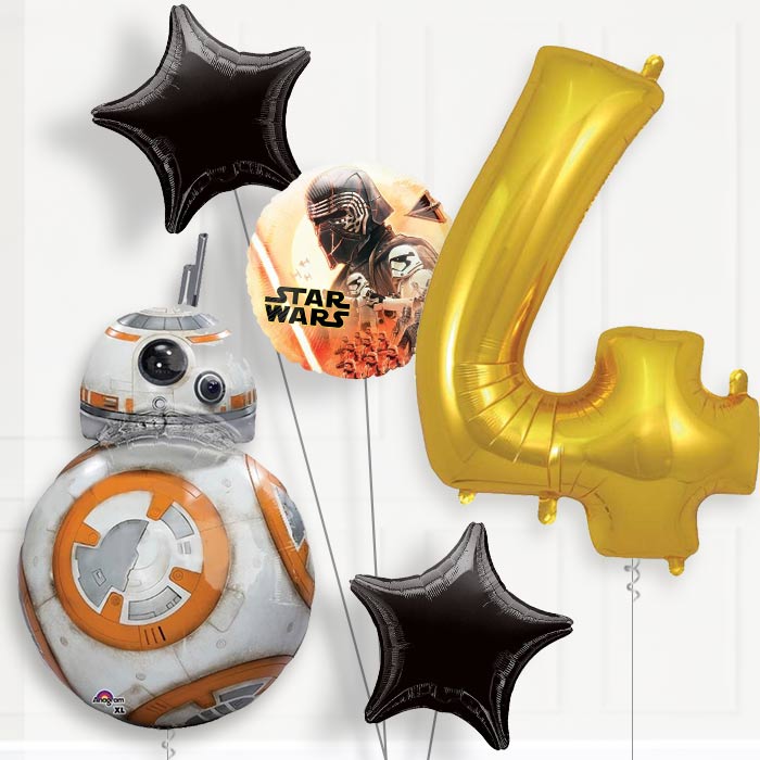 BB8 Helium Balloon Package 4th Birthday - Number 4 | Small Indoor Plants