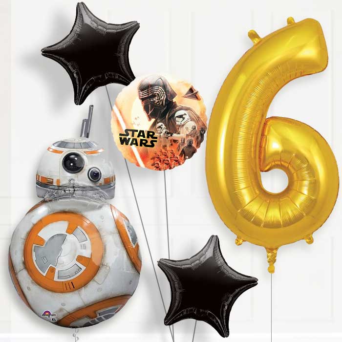 BB8 Helium Balloon Package 6th Birthday - Number 6 | Small Indoor Plants