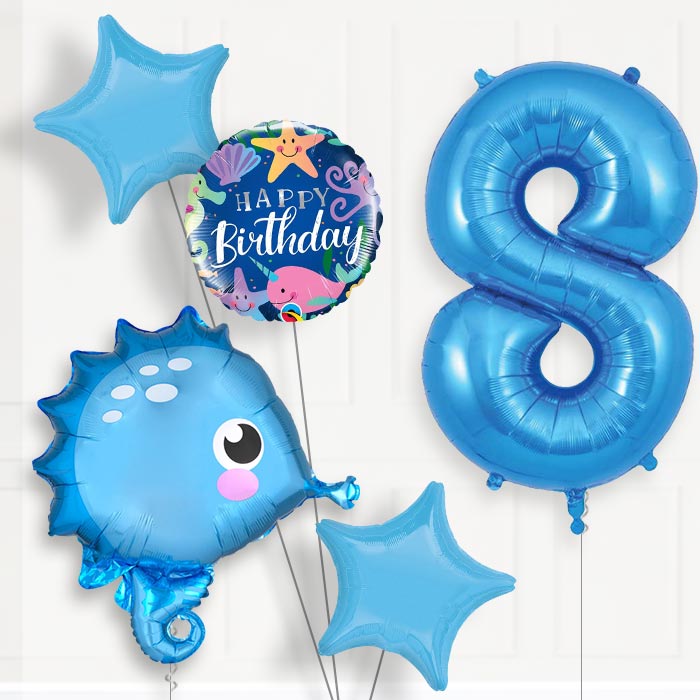 Blue Seahorse Helium Balloon Package 8th Birthday