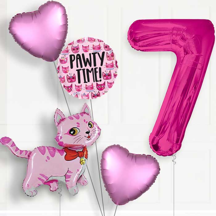 Cat Party Hat Helium Balloon Package 7th Birthday - Number 7 | Small Indoor Plants