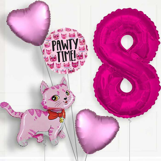 Cat Party Hat Helium Balloon Package 8th Birthday - Number 8 | Small Indoor Plants