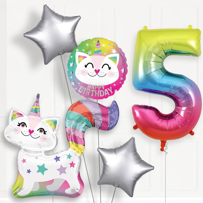 Caticorn Helium Balloon Package 5th Birthday - Number 5 | Small Indoor Plants