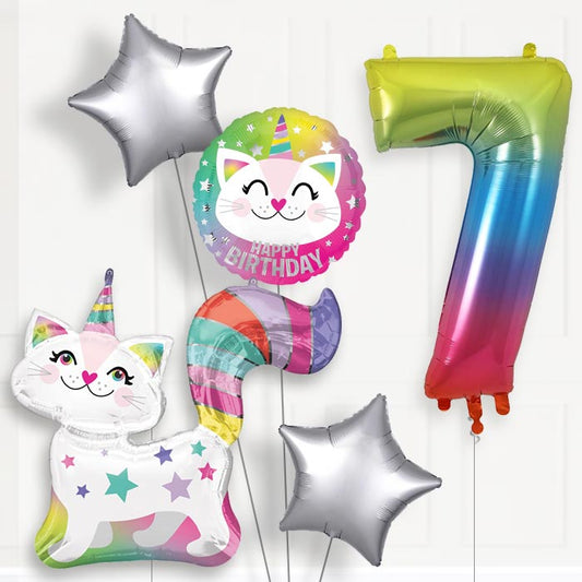 Caticorn Helium Balloon Package 7th Birthday - Number 7 | Small Indoor Plants