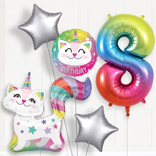 Caticorn Helium Balloon Package 8th Birthday - Number 8 | Small Indoor Plants
