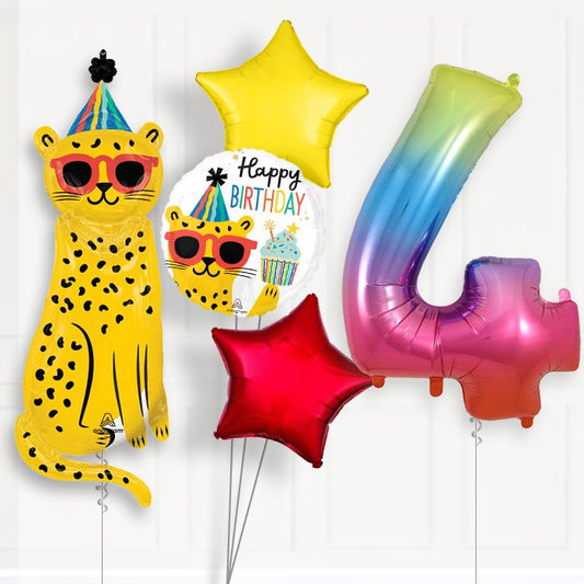 Cheetah Helium Balloon Package 4th Birthday - Number 4 | Small Indoor Plants