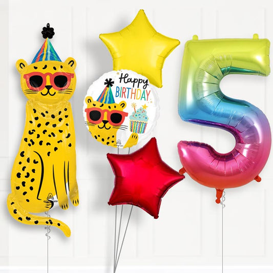Cheetah Helium Balloon Package 5th Birthday - Number 5 | Small Indoor Plants