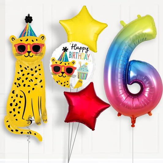 Cheetah Helium Balloon Package 6th Birthday - Number 6 | Small Indoor Plants