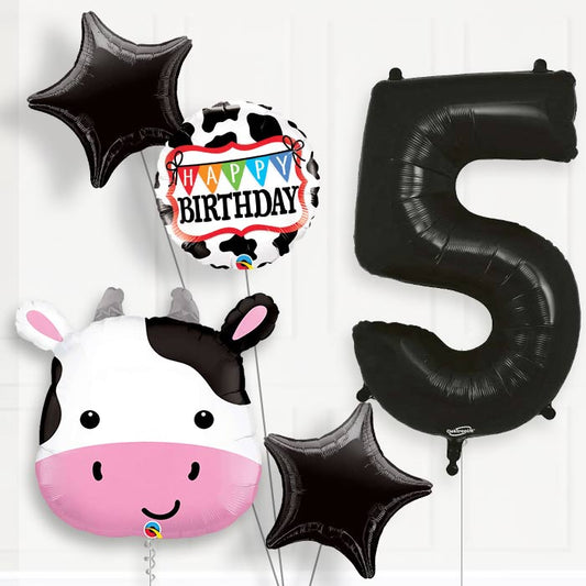 Cow Helium Balloon Package 5th Birthday - Number 5 | Small Indoor Plants