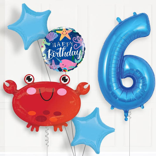 Crab Helium Balloon Package 6th Birthday - Number 6 | Small Indoor Plants
