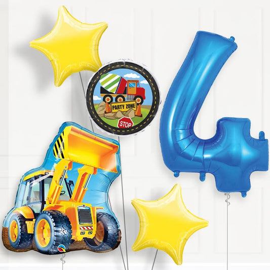 Construction Digger Helium Balloon Package 4th Birthday - Number 4 | Small Indoor Plants