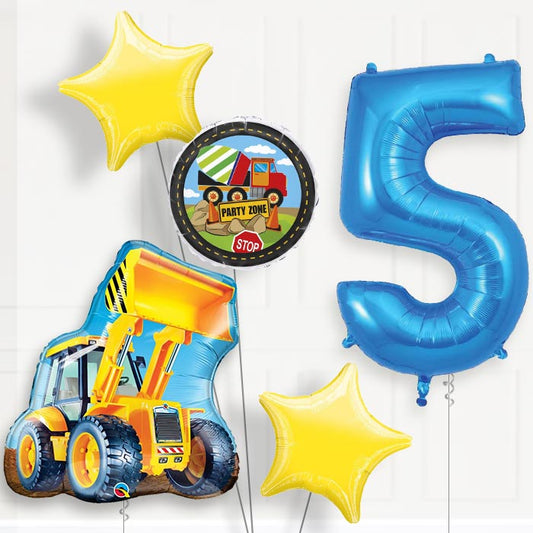 Construction Digger Helium Balloon Package 5th Birthday - Number 5 | Small Indoor Plants