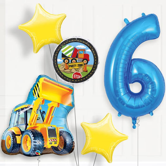 Construction Digger Helium Balloon Package 6th Birthday - Number 6 | Small Indoor Plants