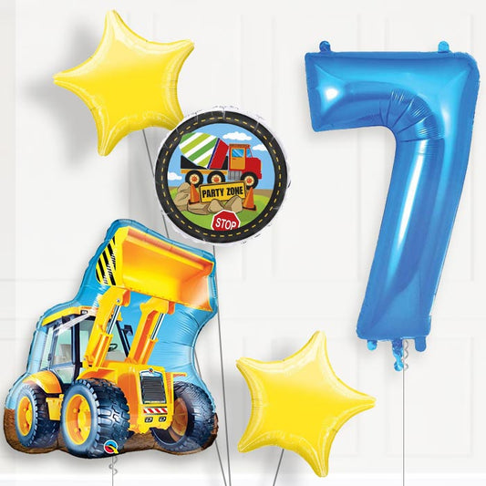 Construction Digger Helium Balloon Package 7th Birthday - Number 7 | Small Indoor Plants
