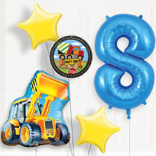 Construction Digger Helium Balloon Package 8th Birthday - Number 8 | Small Indoor Plants