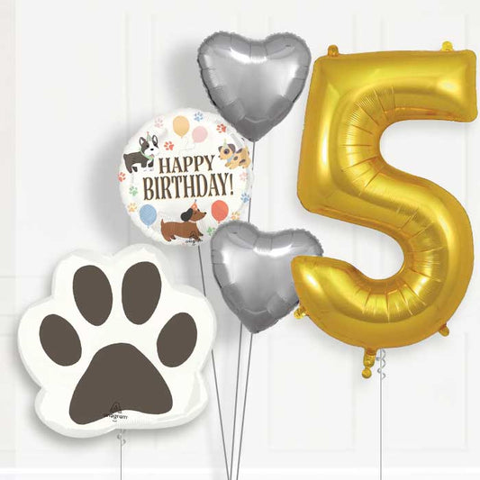Dog Helium Balloon Package 5th Birthday - Number 5 | Small Indoor Plants