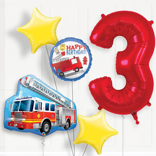 Fire Engine Helium Balloon Package 3rd Birthday - Number 3 | Small Indoor Plants