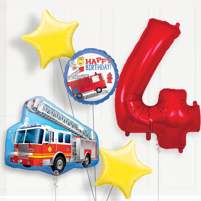 Fire Engine Helium Balloon Package 4th Birthday - Number 4 | Small Indoor Plants