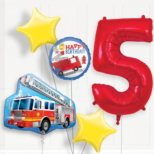 Fire Engine Helium Balloon Package 5th Birthday - Number 5 | Small Indoor Plants