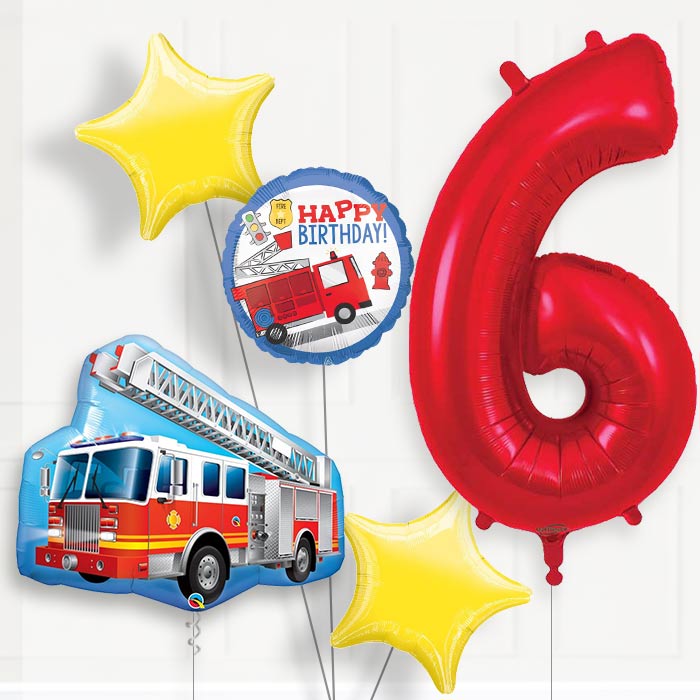 Fire Engine Helium Balloon Package 6th Birthday