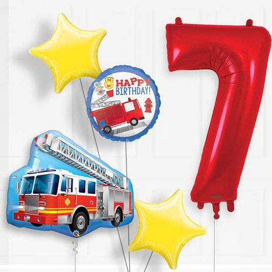 Fire Engine Helium Balloon Package 7th Birthday - Number 7 | Small Indoor Plants