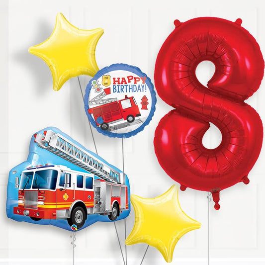 Fire Engine Helium Balloon Package 8th Birthday - Number 8 | Small Indoor Plants