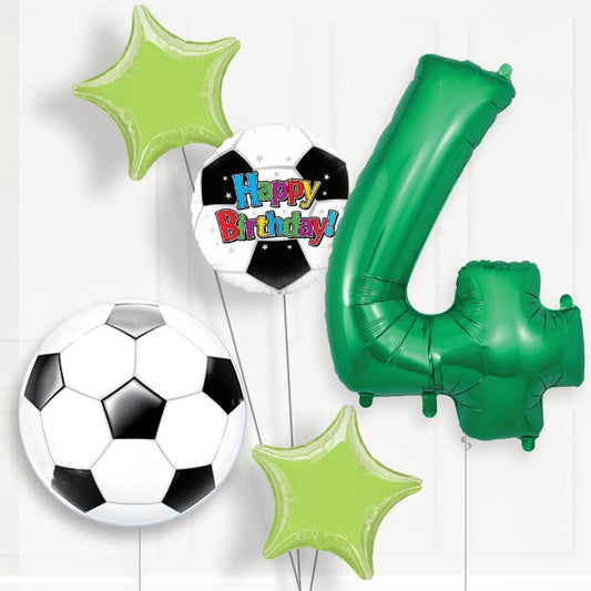 Football Helium Balloon Package 4th Birthday - Number 4 | Small Indoor Plants