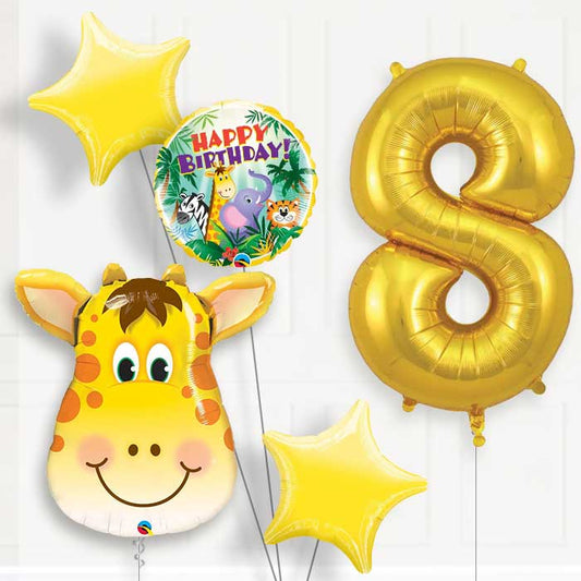 Giraffe Helium Balloon Package 8th Birthday - Number 8 | Small Indoor Plants